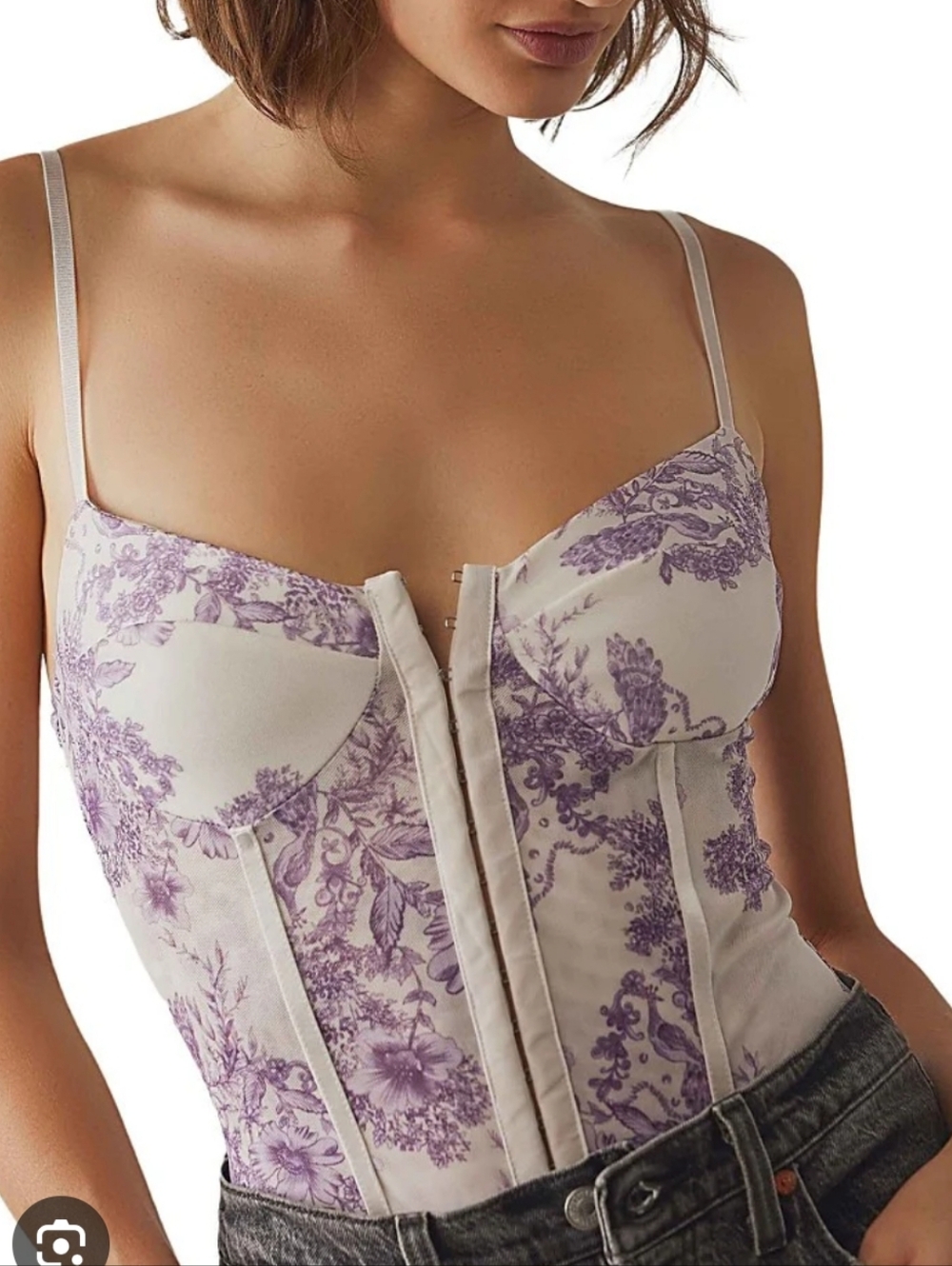 Free People Night Rhythms Printed Mesh Bodysuit in Ivory Combo sz XL